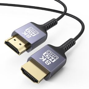 8K Ultra Thin HDMI Cable 3.3FT, Slim HDMI to HDMI Cable 48Gbps Ultra High Speed HDMI 2.1 Cord 8K@60Hz, 4K@120Hz, HDR, eARC, 3D for Monitor, PS5, Xbox, PC, Laptop, HDTV (Flexible & 3.3mm)