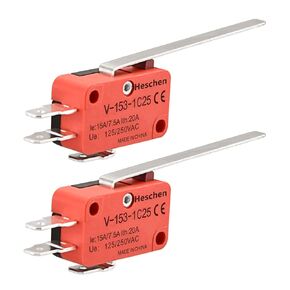 Micro Switch, V-153-1C25, SPDT, Long Hinge Lever, 20A 250VAC, 2 Pack
