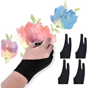 Mizi [4 Pack Artist Gloves Anti Smudge Two Fingers Drawing Gloves for Paper Sketching, Pad Monitor, Graphics Tablet, Universal for Left and Right Hand - 2.75x7.08 inch - Black