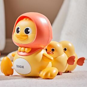Baby Crawling Toys, Musical Ducks Toddler Toys, Early Education Kids Toys for Boys Girls Swing/Walking/Lights/Dancing Infant Tummy Time Toys Christmas Birthday Gifts (with 2 PCS baby duck)