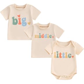 Omkzanbi Big Middle Little Sibling Shirts Retro Bodysuit Big Brother Little Sister Outfit Gender Neutral Announcement Shirt