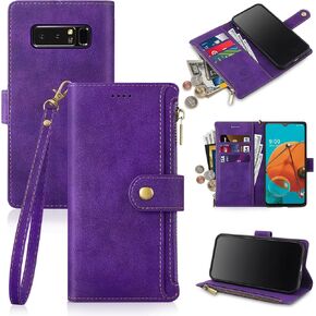 Antsturdy سامسونج غالاكسي ملاحظة 8 حالة المحفظة مع حامل بطاقة للنساء الرجال، غالاكسي ملاحظة 8 حالة الهاتف RFID حجب بو الجلود الوجه غطاء مقاوم للصدمات مع حزام سحاب فتحات بطاقة الائتمان، النبيذ الأحمر in Kuwait