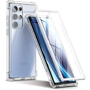 SURITCH for Samsung Galaxy S22 Ultra Clear Case 6.8" (Only), [Built-in Screen Protector] Full Body Protective Hard Shell+Soft TPU Phone Case for Samsung S22 Ultra -(Black Edge)