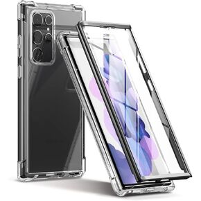 SURITCH for Samsung Galaxy S22 Ultra Clear Case 6.8" (Only), [Built-in Screen Protector] Full Body Protective Hard Shell+Soft TPU Phone Case for Samsung S22 Ultra -(Black Edge)