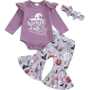 ZAXARRA Infant Baby Girl Fall Outfits Letter Print Baby Girl Romper Floral Pants with Headband 3Pcs Clothes Set