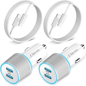 2 Pack 40W Fast USB C Car Charger Adapter for iPhone 15 Pro Max/Plus/Samsung Galaxy S24 Ultra/S23/S22 fe Car Phone Charger, Dual 20W PD Port Cigarette Lighter USB Charger with 3.3FT Type C Cable