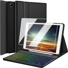 Case with Keyboard for iPad 10.2" 9th Generation/8th Gen/7th Gen, 7 Color Rainbow Backlight Detachable Bluetooth Keyboard Cover with HD Screen Protector for iPad 10.2 Inch (iPad 7/8/9 Gen)