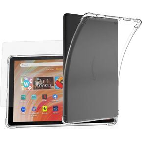 EooCoo Clear Case Compatible with Kindle Fire HD 10 Tablet (13th Generation, 2023 Release) 10.1", for Kindle Fire HD 10 Case with Screen Protector, Lightweight, Anti-Scratch TPU Back Cover