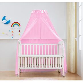 Mengersi Bed Canopy Crib Canopy Holder Mosquito Net with Canopy Frame,Baby Canopy Bed Netting for Girls Room Decor (Pink)