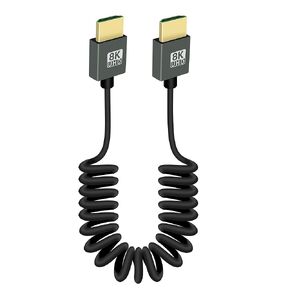 RIIEYOCA 8K Short HDMI to HDMI Coiled Cable,90 Degree Left Angle 48Gbps High Speed Male to Male HDMI 2.1 Support HDR,8K@60Hz, 4K@120Hz,Compatible with Camcorders,Monitors (Left)