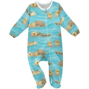Otters Cubs Water Baby One-Piece Footies Long Sleeve Rompers Pajamas Zip Front Pjs for Boys Girls kids 3M