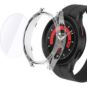 WAMOY Screen protector 45mm for galaxy watch 5 pro case Detached ultra-clear screen glass and matte PC case cover compatible with samsung galaxy watch5 pro case 45mm (Silver)