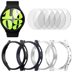 [4+6 Pack] BHARVEST for Samsung Galaxy Watch 6 Screen Protector Case 44mm, 4 Packs Hard PC Frame Cover with 6 Sets Tempered Glass Screen Protector for Galaxy Watch 6, 44mm