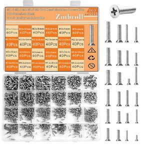 960pcs Laptop Notebook Computer Screws 304 Stainless Steel Countersunk ssd Screws M1.4 M1.6 M2 M2.5 M3 Flat Head Machine Screws Full Thread Small Fasteners Bolts Kit