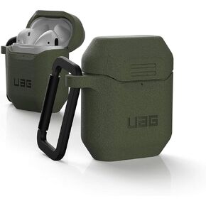 URBAN ARMOR GEAR UAG Compatible with AirPods (1st & 2nd Gen) Case Full-Body Protective Soft-Touch Silicone Case with Detachable Carabiner, Standard Issue Silicone_001, Olive