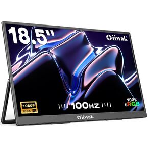 Oiiwak 18.5 inch Large Portable Monitor | 100HZ Second Screen Extender for Laptop | 100% sRGB 1080P FHD IPS Frameless Travel Gaming Monitor | Dual Speakers | 180° Foldable Stand & VESA in Kuwait