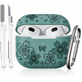 for Airpods 3rd Generation Case - Silicone Case Compatible with Airpods Case 3rd Generation - Butterfly Flowers Engraved Design for Airpods 3rd Generation with Cleaner Kit & Keychain (Black)