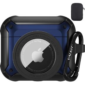 Valkit Compatible Airpods 3 Case and AirTags Case Cover, 2 in 1 Rugged Protective Airpods 3rd Generation Case for Men Women with Keychain Shockproof Skin for Airpods 3 Gen and Airtags, Black