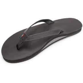 Rainbow - Womens Premier Leather Single Layer Narrow Strap Sandals, Black,Large (7.5-8.5)