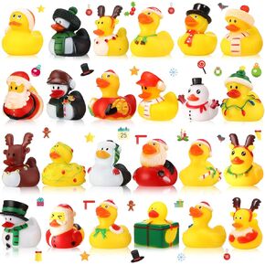 24 Pcs Christmas Rubber Duck 2 Inch Mini Ducking Toy 24 Boys Girls Float Bath Xmas Decoration Gift for Ducking Baby Showers Birthday Party Favors
