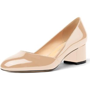 MODENCOCO Women's Block Round Toe Slip On Patent Chunky Low Heel Pumps Wedding Dress Shoes 2 Inch