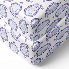 Bacati - 2 PACK Paisley Floral 100 percent cotton percale Universal Baby US Standard Crib/Toddler Bed fitted sheets (LILAC PURPLE SCROLL)