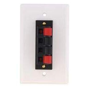 White 4 Terminal Spring Clip Wall Plate for Audio Speaker Wires