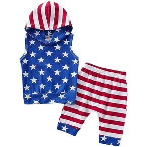 XFGLCK Toddler Kids Baby Boy 4th of July Shorts Outfits Sleeveless Stars Top+ Stripe Shorts Summer Clothes Set