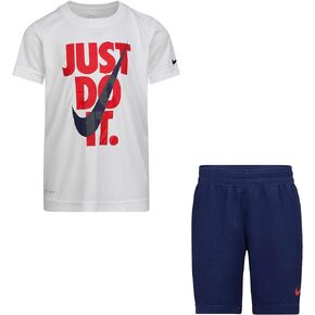 Nike Boy's Dri-Fit T-Shirt & Shorts 2 Piece Set (Midnight Navy(86F026-U90)/White, 4T)