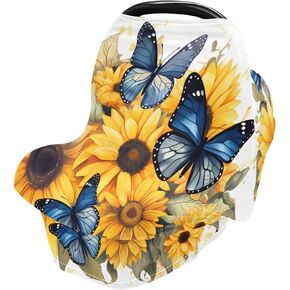 Sunflower and Butterfly Nursing Cover Breastfeeding Scarf, Car Seat Covers for Babies Infant Stretchy Soft Breathable Multi-Use Cover Ups, Gift for Boys Girls in Kuwait