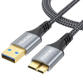 FEMORO Hard Drive Cable 3ft, External USB 3.0 A to Micro B Cord 5Gbps Male to Male Compatible with Tablet Camera Hard Drive Enclosure Seagate WD My Passport Xbox Cell Phone