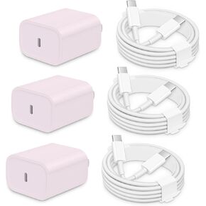 3 Pack i Phone 15 Charger Fast Charging, 20W USB C Charger Block with 6FT USB C i Phone 15 Charger Cable Compatible with Phone 15 Pro Max /15 Plus/,Pad Pro 12.9"/11",i Pad Air 5th/4th 10.9'-Purple