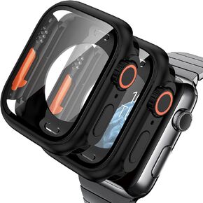 2Pack Case with 40 mm Screen Protector for Apple Watch Series 6/5/4 SE 40mm (Looks Like Ultra&Ultra2) with 360 Scratch Resistant Glass Protective Cover + Back Frame+Crown,Black