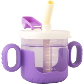 Baby Training Cup with Lid and Straw, Free-flow Cup, Transition Sippy Cup and Open Cup with Handles, Spill-Proof, Leak-Proof Soft Silicone Spout Cup 300ml (Green)