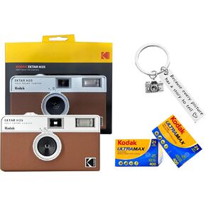 Kodak Ektar H35 Half-Frame Retro Camera Bundled with Kodak Ultramax 400 3mm Film (2 Rolls of 24 Exposures Each) Plus a Bonus Camera-Style Keychain