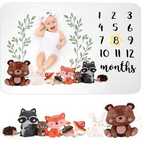 Milestone Blanket – 59 x 39in Baby Monthly Milestone Blanket Set with Frame, Ribbon – Soft Fleece Milestone Blanket for Baby Boy and Girl – Cute Gender Neutral Baby Blanket