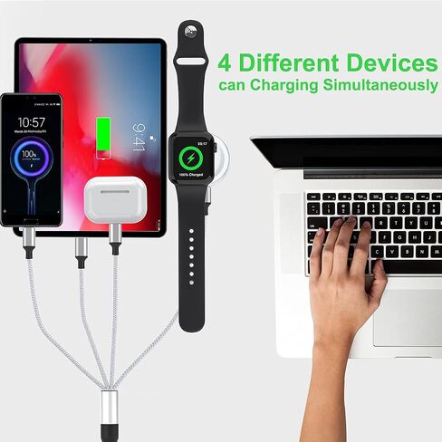 كابل شحن متعدد 6 في 1 USB للساعة الذكية العالمية، 1.8 متر/6 قدم نوع C+USB A شاحن ساعة مغناطيسي + Lightning*2+Type C+محول سلك USB صغير لسلسلة Apple Watch 7 6 5 4 3 2 1 SE/iPhone 13 /ذكري المظهر in Saudi Arabia