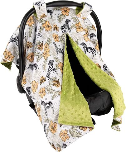 Top Tots Deluxe Minky Baby Car Seat Cover - Baby Giraffe, 40 x 29 Inch Blue Grey in Kuwait
