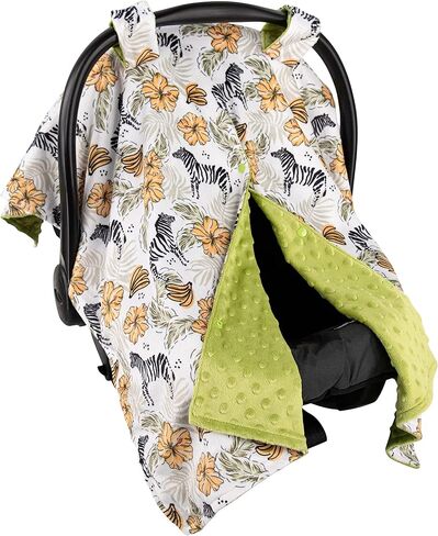 Top Tots Deluxe Minky Baby Car Seat Cover - Baby Giraffe, 40 x 29 Inch Blue Grey in Kuwait