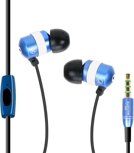 سماعات أذن GOgroove AudiOHM HF مزودة بميكروفون، وجهير عميق، وجل أذن مريح (أزرق) داخل الأذن تتميز بتصميم عازل للضوضاء، وغطاء محرك معدني متين، وملاءمة مريحة بزاوية in Kuwait