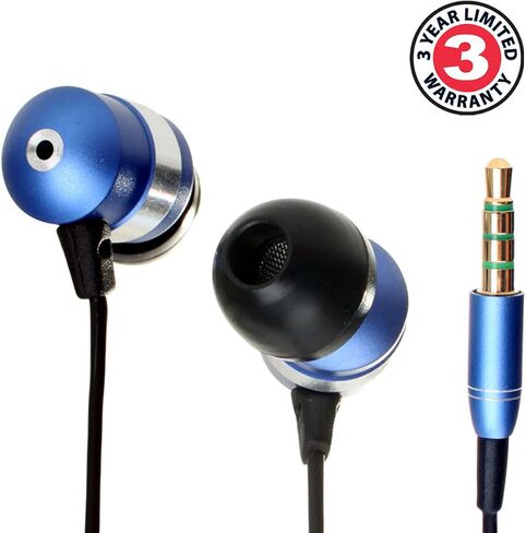 سماعات أذن GOgroove AudiOHM HF مزودة بميكروفون، وجهير عميق، وجل أذن مريح (أزرق) داخل الأذن تتميز بتصميم عازل للضوضاء، وغطاء محرك معدني متين، وملاءمة مريحة بزاوية in Kuwait