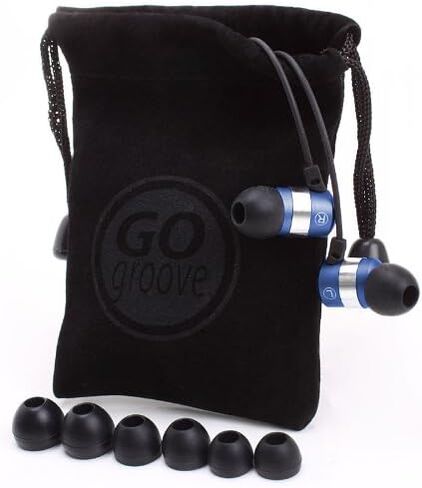 سماعات أذن GOgroove AudiOHM HF مزودة بميكروفون، وجهير عميق، وجل أذن مريح (أزرق) داخل الأذن تتميز بتصميم عازل للضوضاء، وغطاء محرك معدني متين، وملاءمة مريحة بزاوية in Kuwait