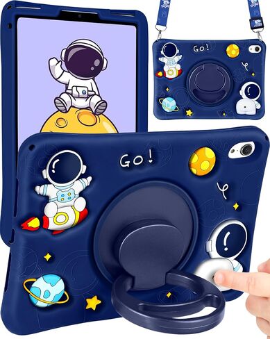 حافظة لجهاز iPad Mini 6 مقاس 8.3 بوصة للأولاد غطاء رائد فضاء لطيف Kawaii ثلاثي الأبعاد لرجال الفضاء الكرتونيين رائع مضحك مع حامل مقبض دوار + حزام من السيليكون الناعم لحافظات Apple iPad Mini الجيل السادس in Kuwait