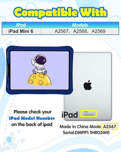 حافظة لجهاز iPad Mini 6 مقاس 8.3 بوصة للأولاد غطاء رائد فضاء لطيف Kawaii ثلاثي الأبعاد لرجال الفضاء الكرتونيين رائع مضحك مع حامل مقبض دوار + حزام من السيليكون الناعم لحافظات Apple iPad Mini الجيل السادس in Kuwait