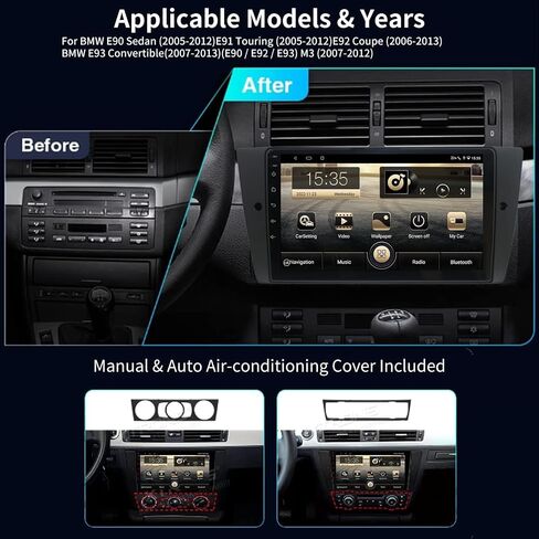 ستيريو راديو Android 12 لسيارة BMW 3 Series 328i 335i 325i 2005-2011(E90/E91/E92/E93)، وحدة رأس Bruynic 9 بوصة BMW E90 مع كاميرا احتياطية AHD، يدعم Carplay/Android Auto/النسخ المتطابق، BT 5.0 وWIFI in Saudi Arabia