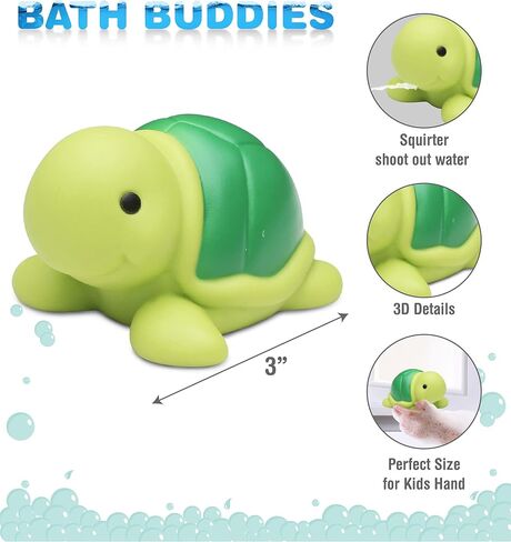 DolliBu Sea Turtle Bath Buddy Squirter – Floating Green Turtle Rubber Bath Toy, Fun Water Squirting Bathtime Play for Toddlers, Cute Sea Life Animal Toy in Kuwait