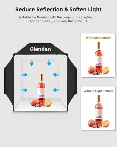 صندوق إضاءة وصندوق ناعم من Glendan، صندوق صور محمول احترافي مقاس 20 × 20 بوصة مع 1222 مصباح LED لصندوق إضاءة استوديو الصور مع 4 خلفيات PVC ملونة للمجوهرات وتصوير المنتجات in Kuwait