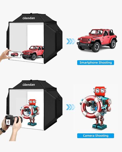 صندوق إضاءة وصندوق ناعم من Glendan، صندوق صور محمول احترافي مقاس 20 × 20 بوصة مع 1222 مصباح LED لصندوق إضاءة استوديو الصور مع 4 خلفيات PVC ملونة للمجوهرات وتصوير المنتجات in Kuwait