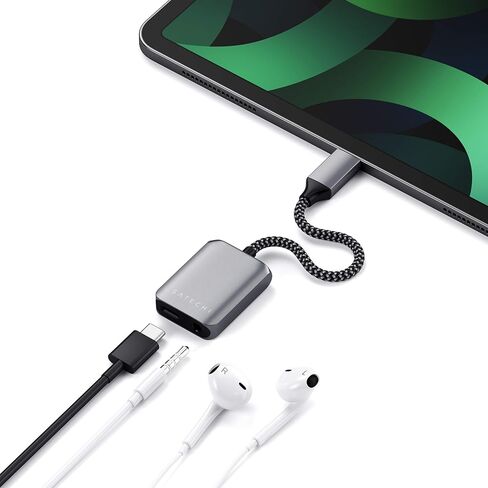 محول صوت Satechi USB-C PD - منفذ مقبس سماعة الرأس 3.5 ملم وشحن PD 3.0 - متوافق مع iPad Mini 6 Gen، 2022 iPad Air M1، 2021 iPad Por M1، 2020/2018 iPad Pro، 2020 iPad Air والمزيد in Kuwait