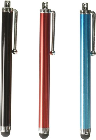Bastex 3 قطع Aqua Blue/Black/Red Stylus/styli قلم لوحي للهاتف المحمول بشاشة تعمل باللمس لهاتف iPhone 4 4s 3 3Gs iPod Touch iPad 2 Motorola Xoom، Samsung Galaxy، BlackBerry Playbook Barnes وNoble Nook Color in Kuwait